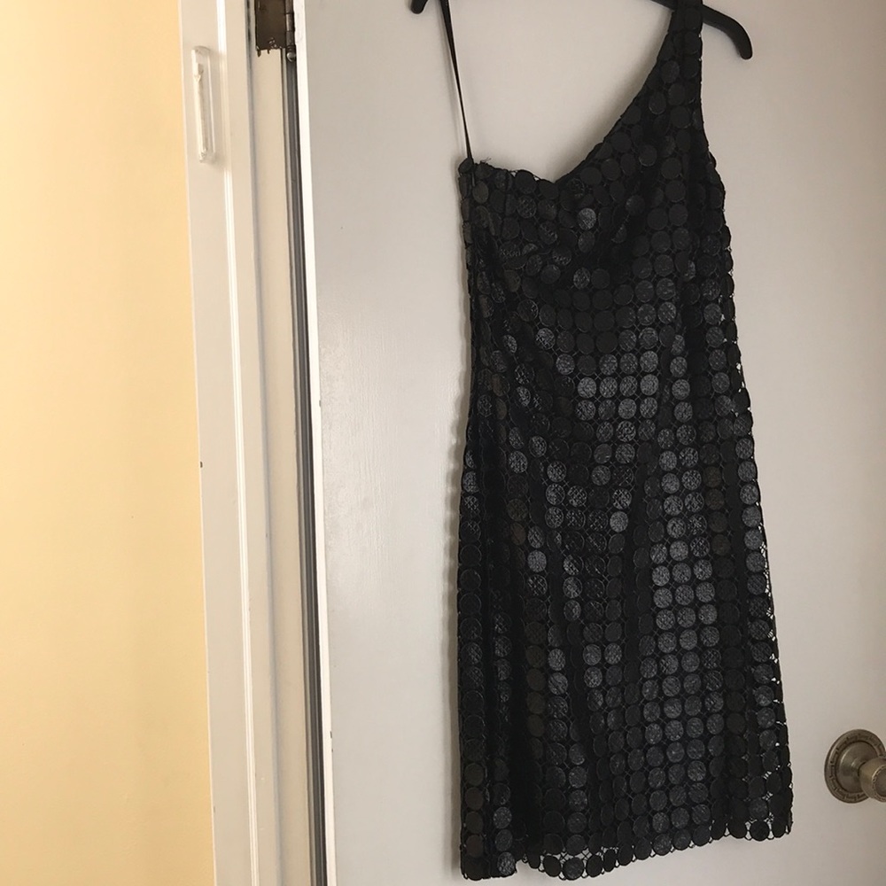 David Meisler one shoulder cocktail dress.